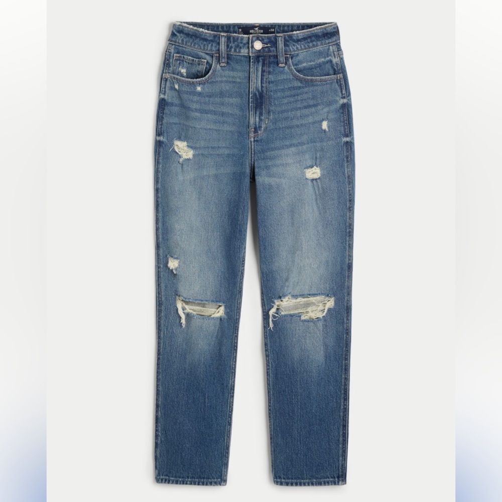 NWT HOLLISTER ULTRA HIGH-RISE RIPPED MEDIUM WASH MOM JEANS